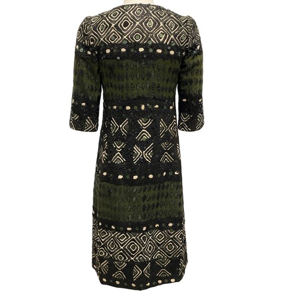 Oscar de la Renta Olive / Black Raffia and Sequin Embellished 3/4 Sleeve Coat - Picture 3 of 4